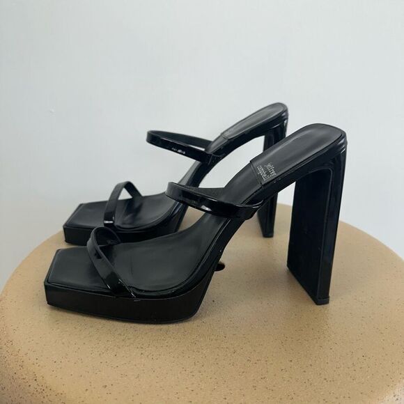 Jeffery Campbell Women’s Hustler Black Patent Leather Slip On Square Toe Sandal - Picture 5 of 11